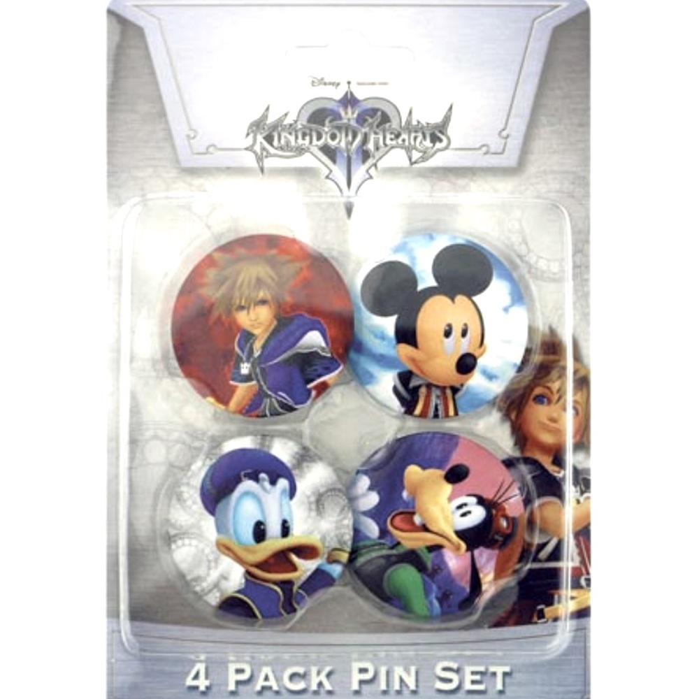 Disney Kingdom Hearts 4 Button Pins (No Longer Sold in Stores) Collectible Set